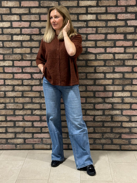 Half Sleeve Cardigan Sweater - Rust