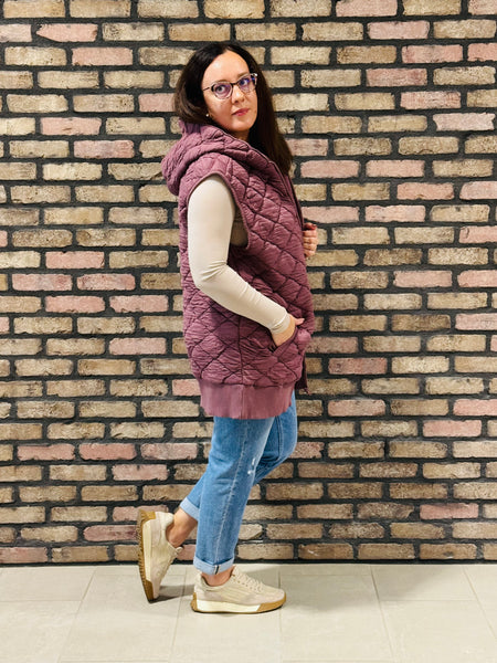 Oversized Quilted Vest - Rose Taupe