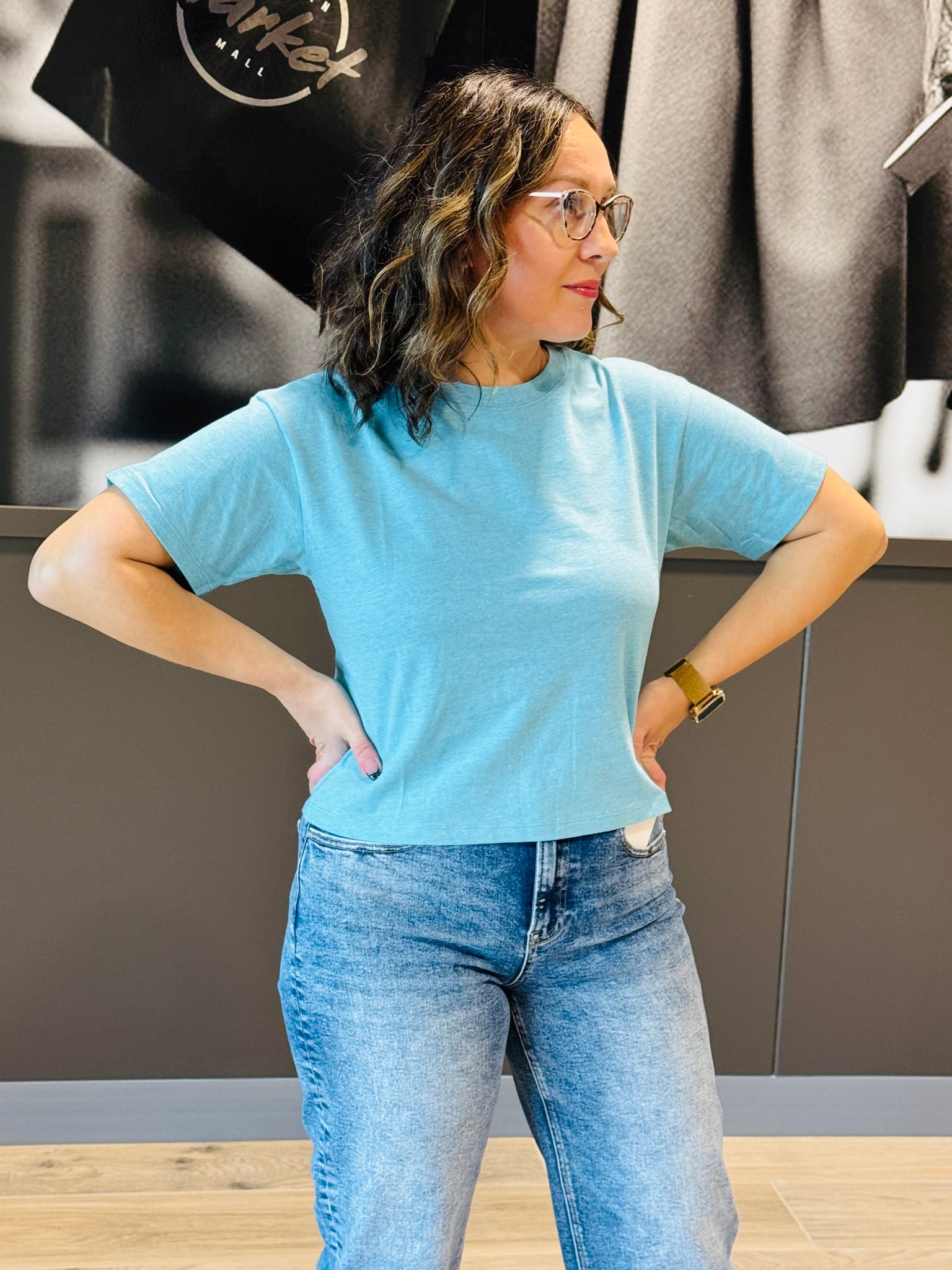 Cotton Cropped Tee - H LT Teal