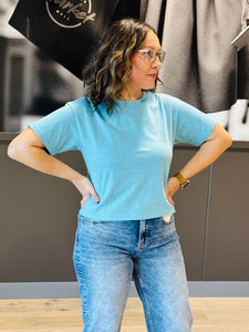 Cotton Cropped Tee - H LT Teal