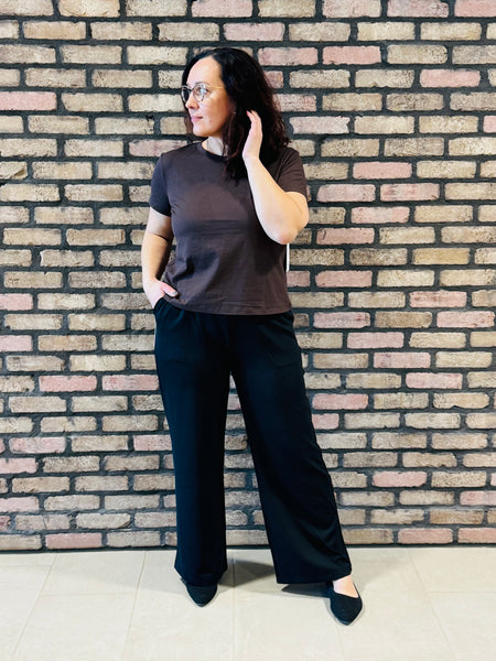 Micro Waffle Bootcut Trousers - Black