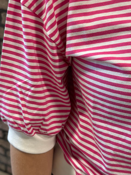 Striped Contrast Trim Top - Hot Pink