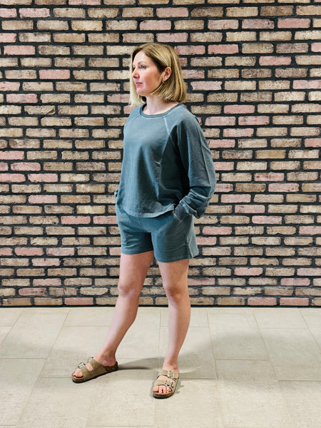 French Terry Pullover and Shorts Set - Ash Jade