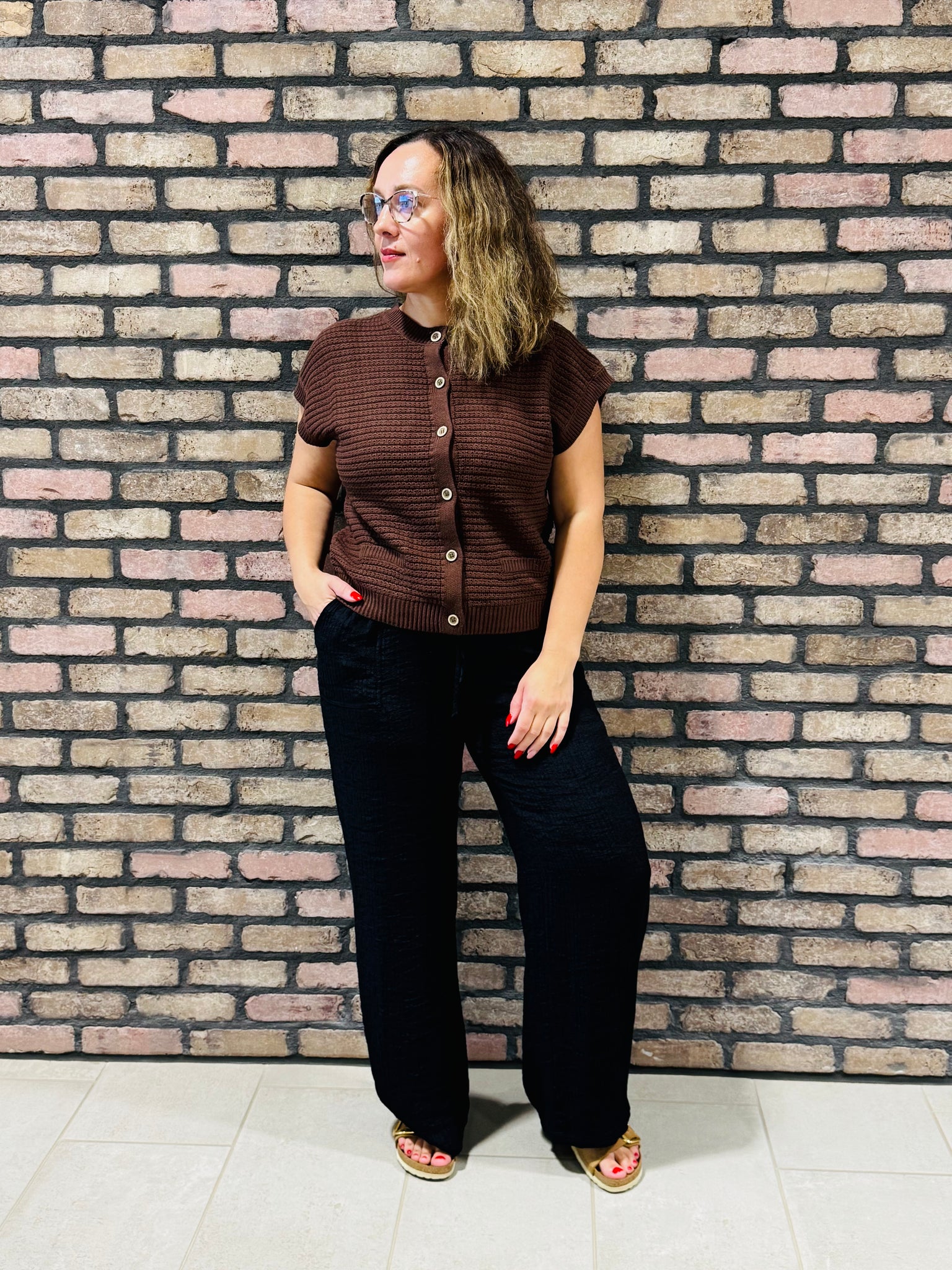 Drawstrings Wide Pants - Black