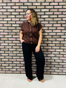 Drawstrings Wide Pants - Black