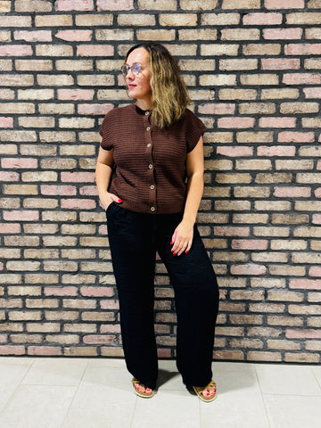 Drawstrings Wide Pants - Black