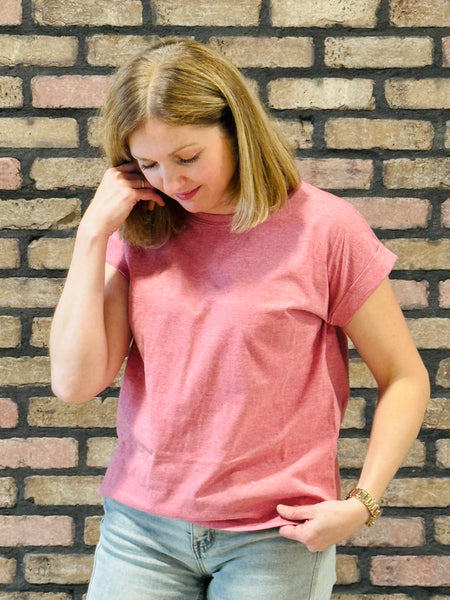 Folded Short Sleeves Tee - H DK Red