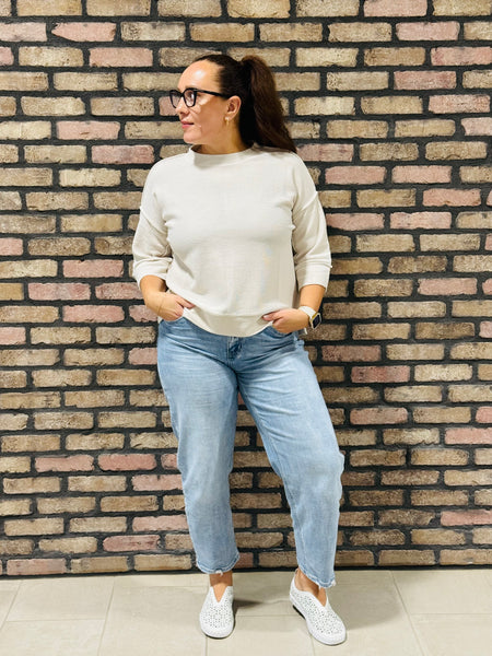Double Knit 3/4 Sleeve Top - Sand Beige