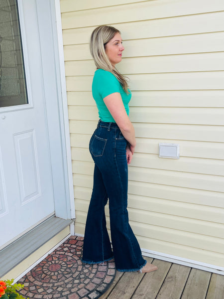 Corset Detail Ribbed Top - Green