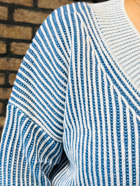Two-Toned V-Neck Sweater - Blue