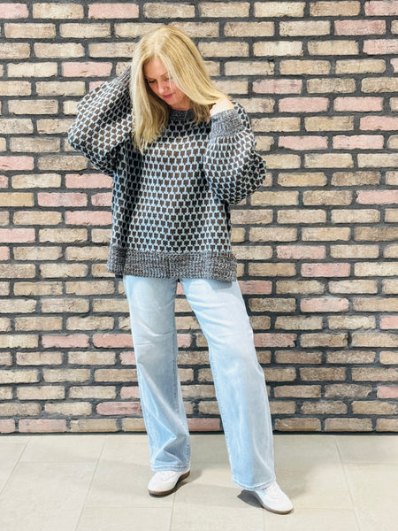 Geometric Relaxed Sweater - Dusty Blue