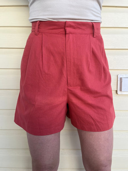 Pleated Midi Shorts - Red Clay
