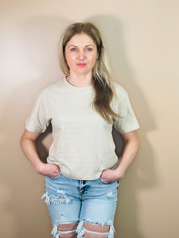 Cotton Cropped Tee - Sand Beige