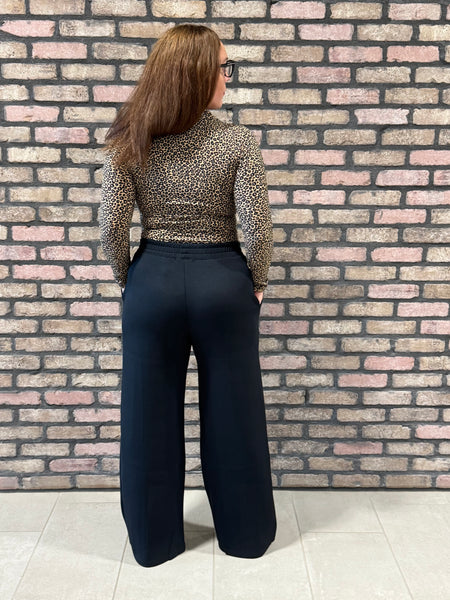 High Neck Animal Print Top - Taupe/Black