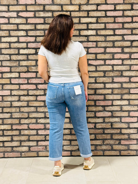 Cuffed Boyfriend Jeans - Medium Wash