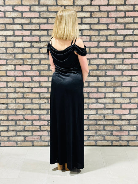 Cowl Neck Strap Maxi Dress - Black