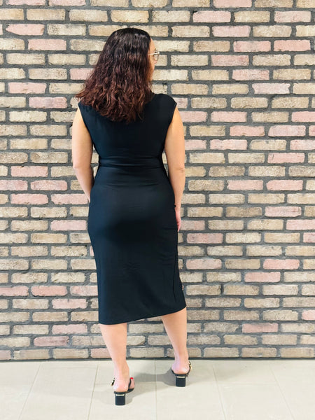 Button Shirt Midi Dress - Black