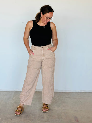 Mineral Washed Barrel Pants - Taupe