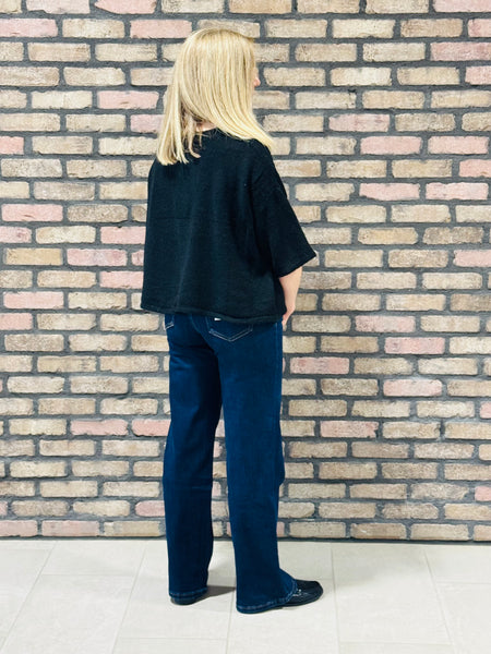 Half Sleeve Cardigan Sweater - Black