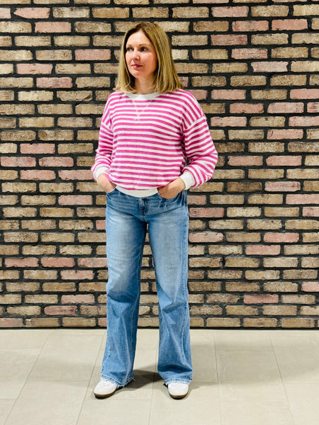 Textured Striped Pullover - Candy Pink