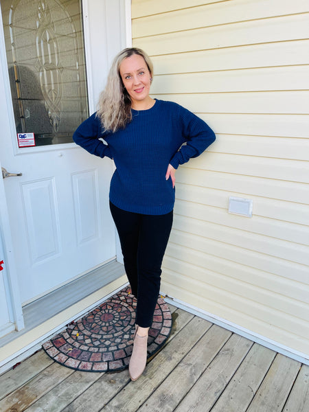Waffle Sweater - LT Navy
