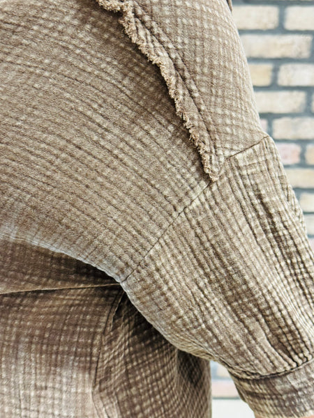 Gauze Shirt Dress - Brown