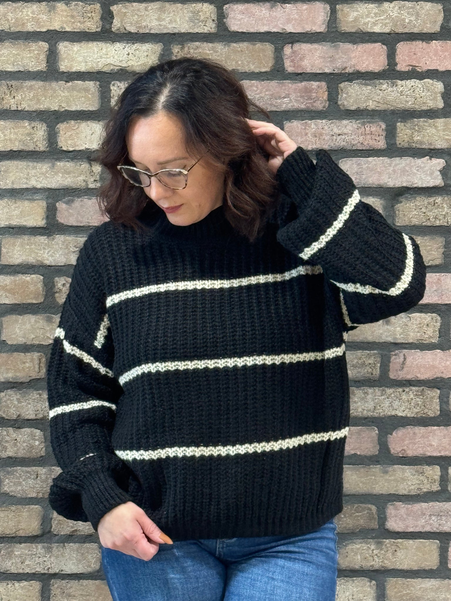 Oversized Striped Sweater - Black