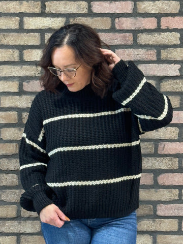 Oversized Striped Sweater - Black