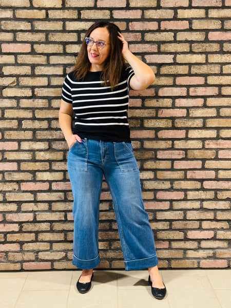 Striped Soft Knit Sweater - Black/White