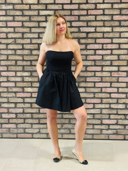 Ribbed and Woven Mini Dress - Black