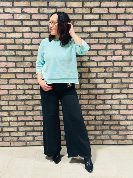 3/4 Sleeves Boxy Sweater - Mint
