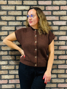 Button Down Cardigan Vest - Chocolate