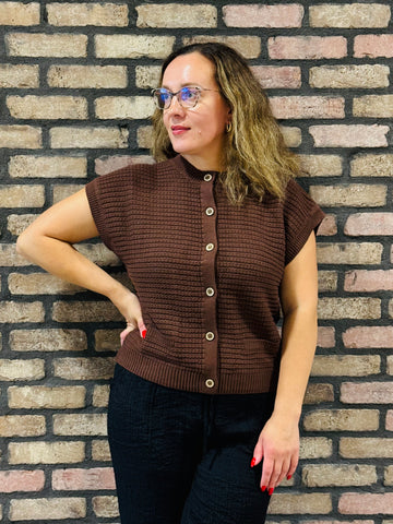 Button Down Cardigan Vest - Chocolate