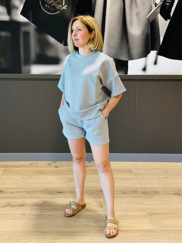 Ribbed Tee and Shorts Set - LT Grey