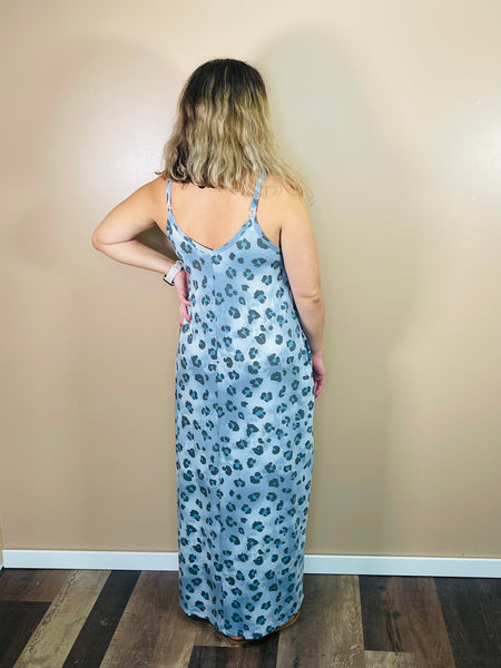 Leopard Cami Maxi Dress - Blue Grey