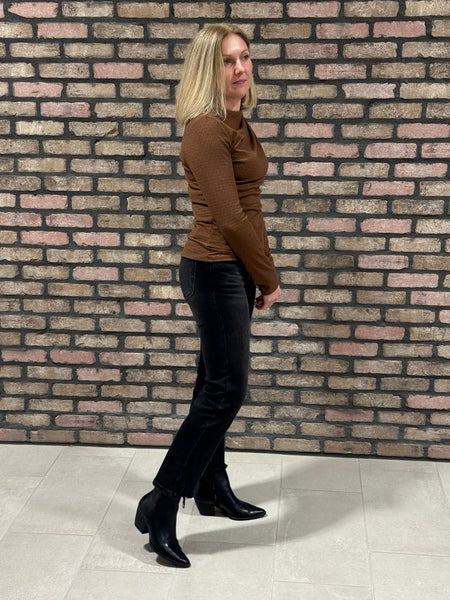 Shoulder Shirring Details Top - Brown