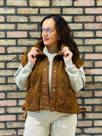 Oversized Faux Fur Vest - Brown