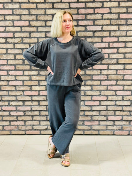 French Terry Pullover and Pants Set - Black