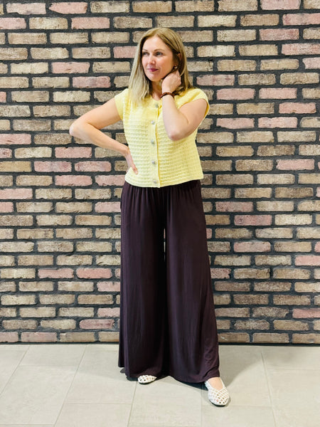 Smocked Waist Palazzo Pants - Brown