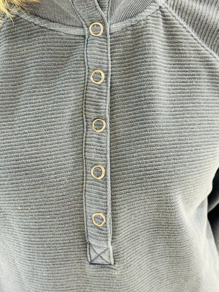 Henley Half Snap Top - Denim