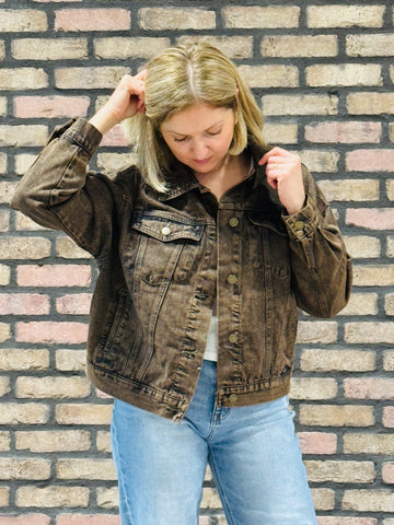 Vintage Denim Trucker - Brown Black