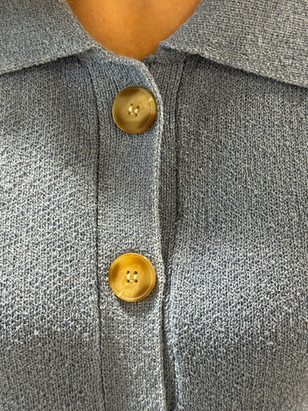 Collared Button Down Cardigan - Dusty Blue