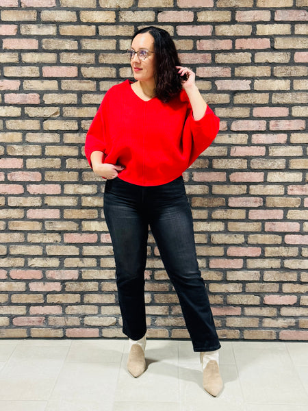 V-Neck Dolman Sweater - Ruby