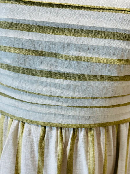 Striped Pleated Strapless Dress - Olive