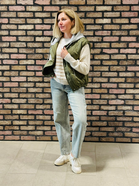 Quilted Hooded Vest - Olive