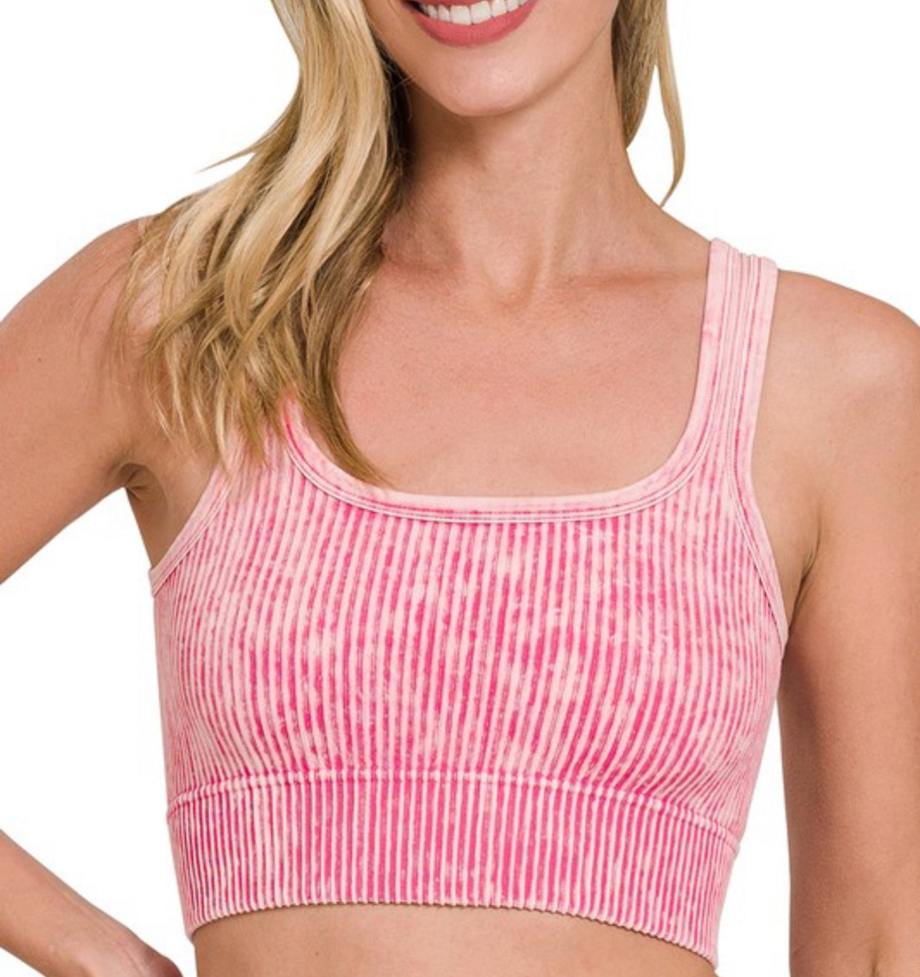 Ribbed Tank Top with Bra Pads - Ash Pink