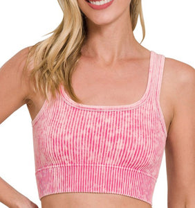 Ribbed Tank Top with Bra Pads - Ash Pink