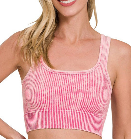 Ribbed Tank Top with Bra Pads - Ash Pink
