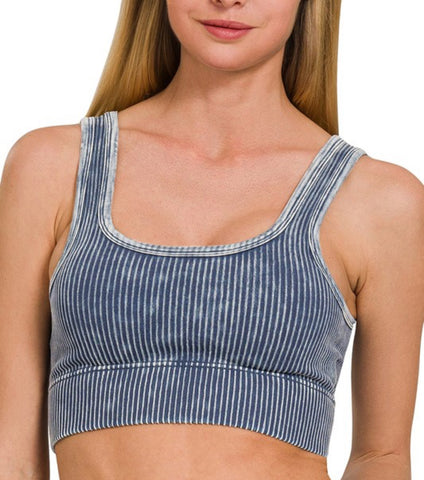 Ribbed Tank Top with Bra Pads - Blackberry