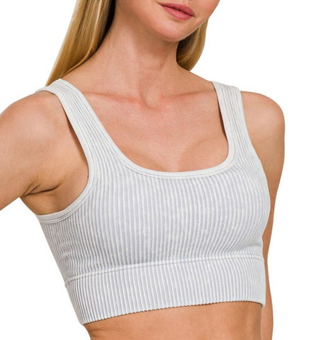 Ribbed Tank Top with Bra Pads - LT Grey